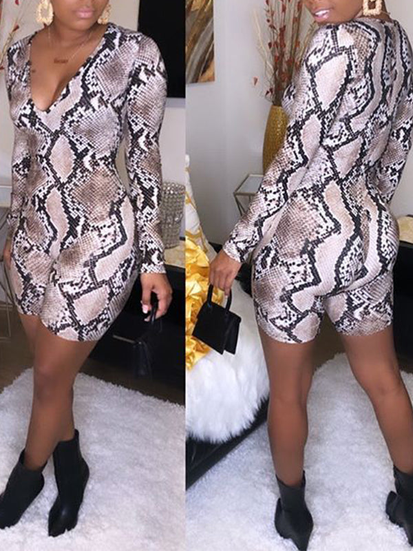 Snake-Print V-Neck Romper