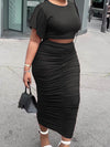 Ruffle-Sleeve Top & Ruched Skirt Set