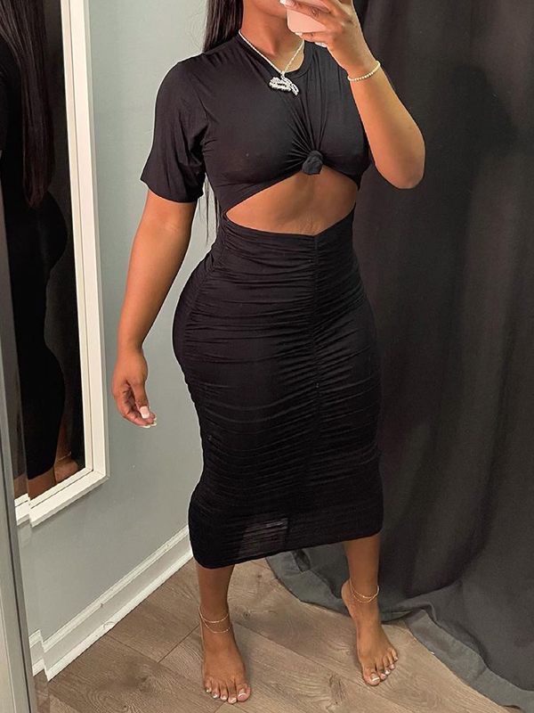Solid Tee & Ruched Skirt Set