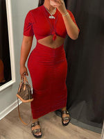Solid Tee & Ruched Skirt Set