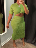Solid Tee & Ruched Skirt Set