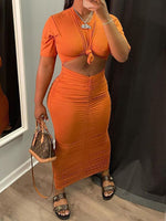 Solid Tee & Ruched Skirt Set