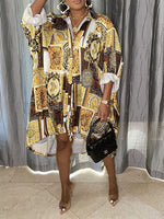 Printed Drawstring Shirt Dress