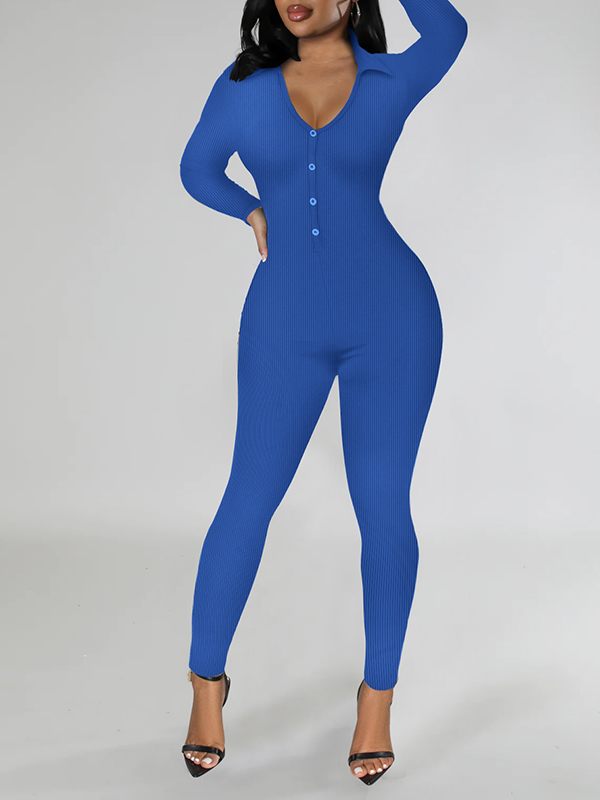 Solid Button-Front Jumpsuit