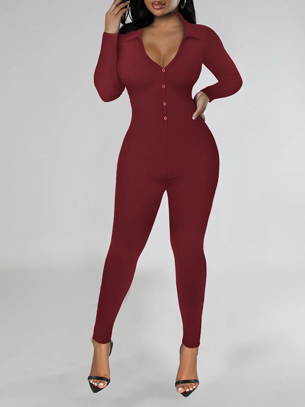 Solid Button-Front Jumpsuit