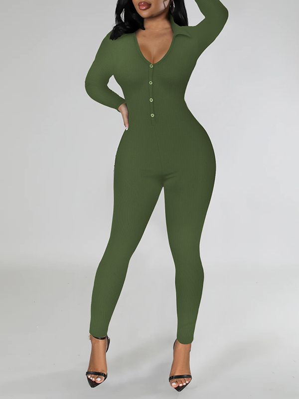 Solid Button-Front Jumpsuit