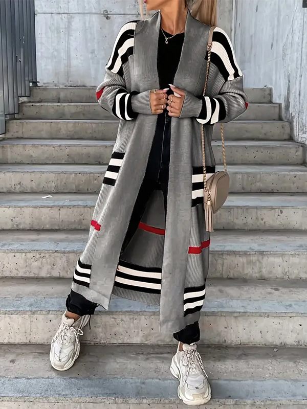 Stripe Open-Front Cardigan