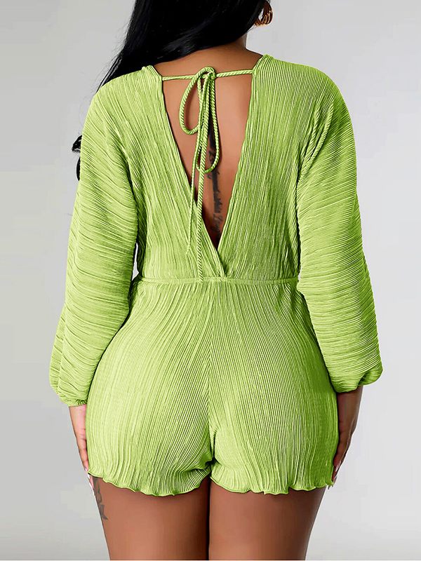 Solid Ribbed V-Neck Romper