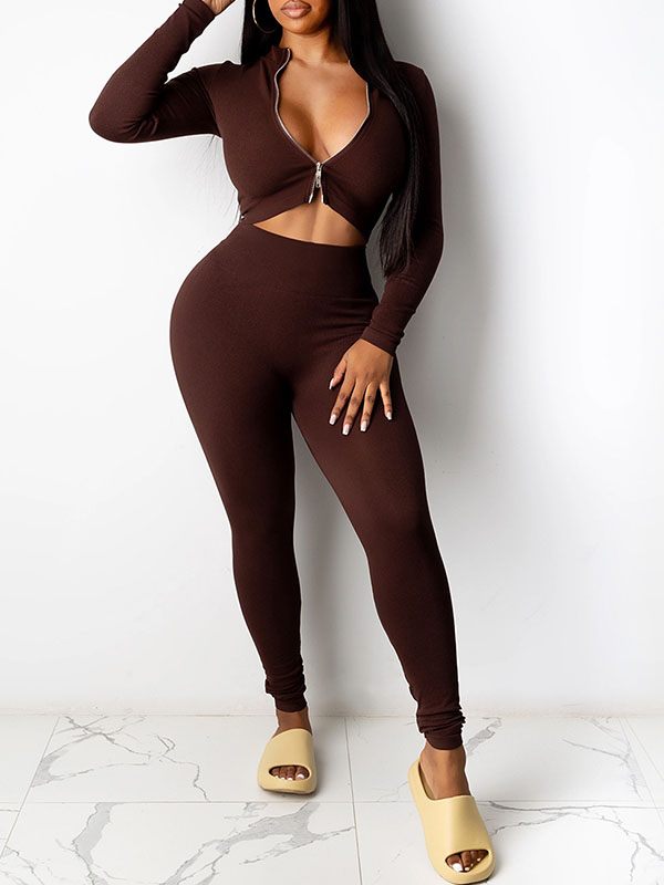 Solid Zip Top & Pants Set