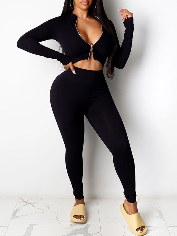 Solid Zip Top & Pants Set