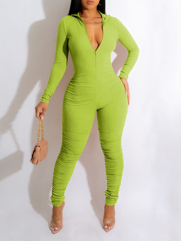 Zip-Front Ruched Jumpsuit