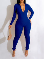 Zip-Front Ruched Jumpsuit
