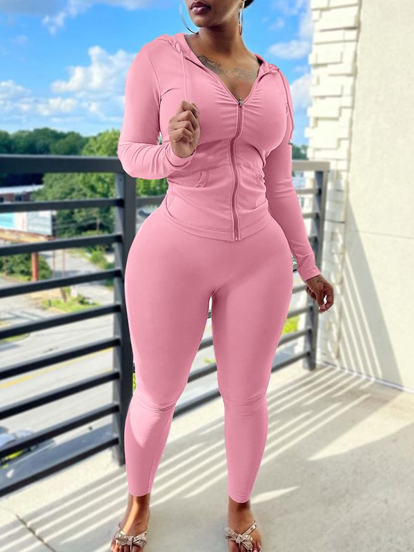 Bellizimos Solid Zip-Front Hoodie & Pants Set
