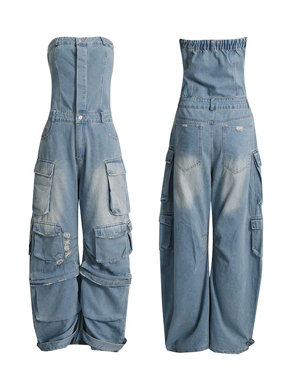 Denim Cargo Jumpsuit