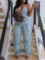 Denim Cargo Jumpsuit