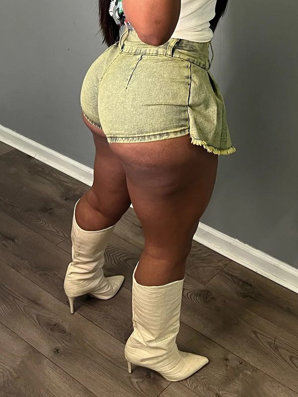 Pleated Denim Mini Skort