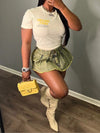 Pleated Denim Mini Skort