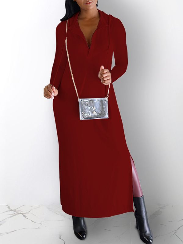 Ripped-Back Slit Hoodie Dress