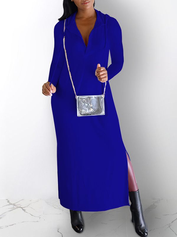 Ripped-Back Slit Hoodie Dress