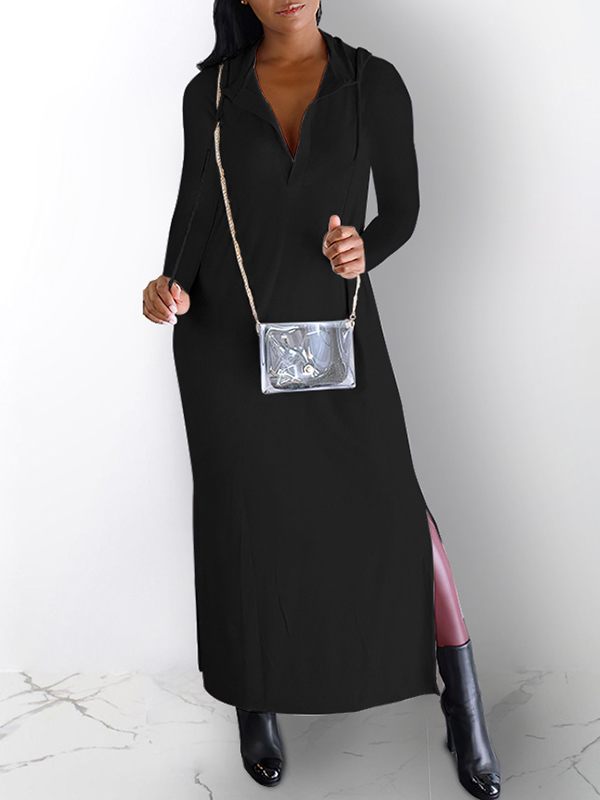 Ripped-Back Slit Hoodie Dress