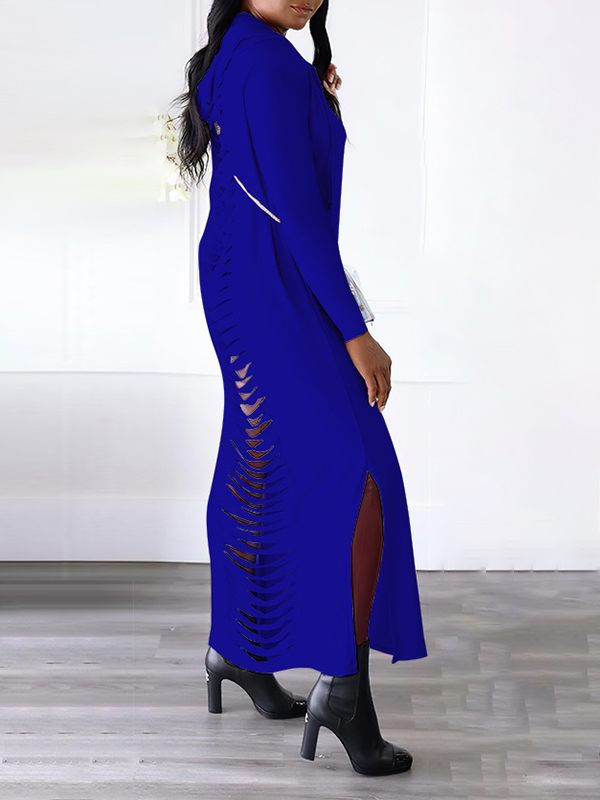 Ripped-Back Slit Hoodie Dress
