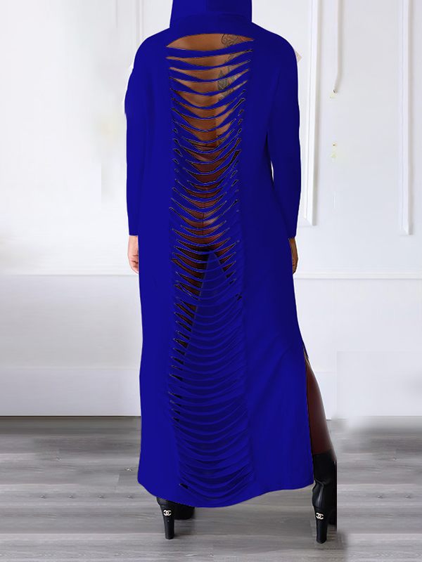 Ripped-Back Slit Hoodie Dress