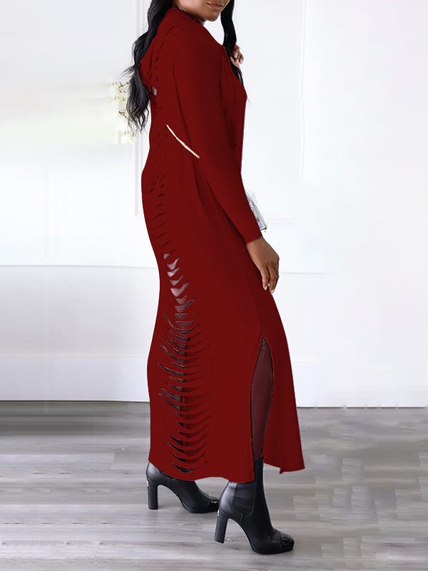 Ripped-Back Slit Hoodie Dress