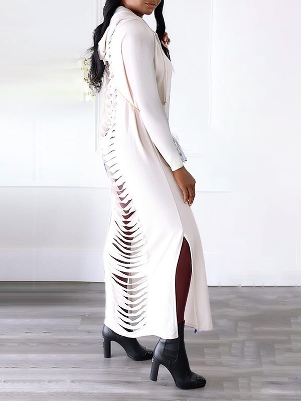 Ripped-Back Slit Hoodie Dress