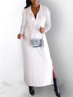 Ripped-Back Slit Hoodie Dress