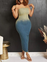 Ombre Strapless Denim Dress