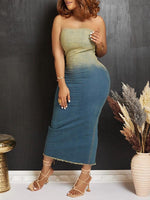 Ombre Strapless Denim Dress