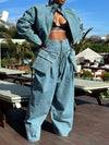 Denim Jacket & Wide-Leg Pants Set