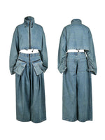 Denim Jacket & Wide-Leg Pants Set