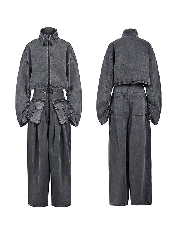 Denim Jacket & Wide-Leg Pants Set
