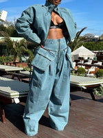 Denim Jacket & Wide-Leg Pants Set