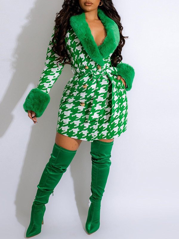 Faux-Fur Houndstooth Jacket