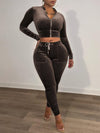 Velvet Zip-Front Top & Pants Set