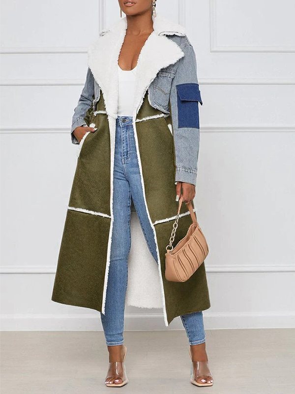 Denim Combo Shearling Coat