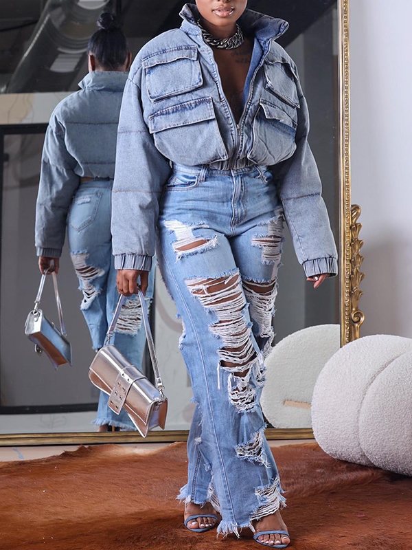 Denim Puffer Coat