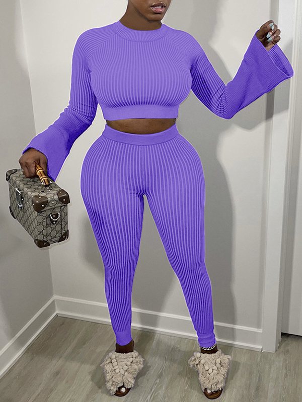 Ribbed Bell-Sleeve Top & Pants Set