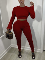 Ribbed Bell-Sleeve Top & Pants Set