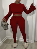Ribbed Bell-Sleeve Top & Pants Set