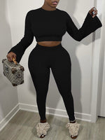 Ribbed Bell-Sleeve Top & Pants Set