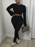 Ribbed Bell-Sleeve Top & Pants Set