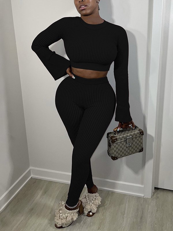 Ribbed Bell-Sleeve Top & Pants Set