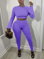 Ribbed Bell-Sleeve Top & Pants Set