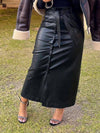 Faux-Leather Belted Skirt