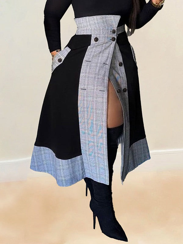 Plaid Combo Button Skirt