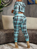 Plaid Zip-Front Hoodie & Pants Set