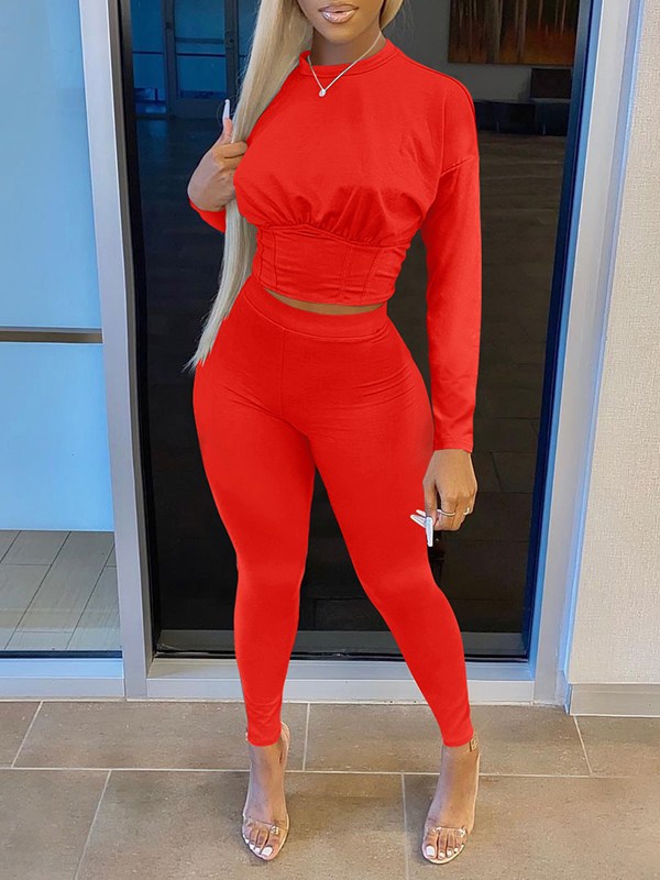Solid Cinched-Waist Tee & Pants Set